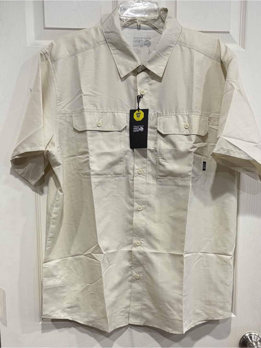 Mountain Hardwear Men's Large Canyon Short Sleeve Shirt Natural Ivory NWT UPF 50